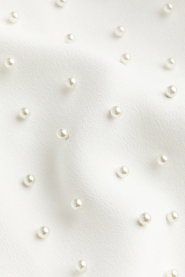 H&M Bead-embellished Blouse White/beads