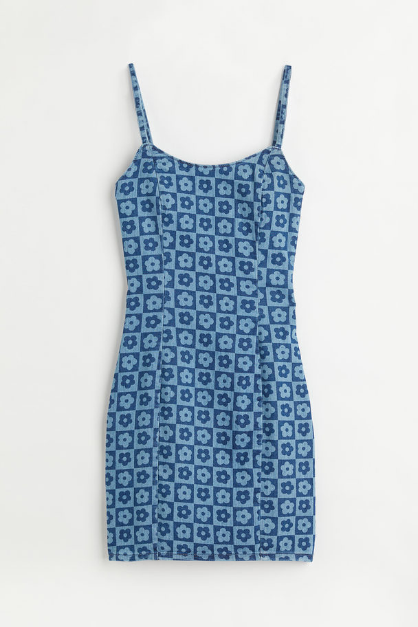 H&M Fitted Dress Light Denim Blue/floral