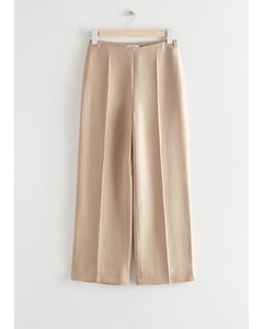 Cropped Press Crease Lyocell Trousers Light Beige