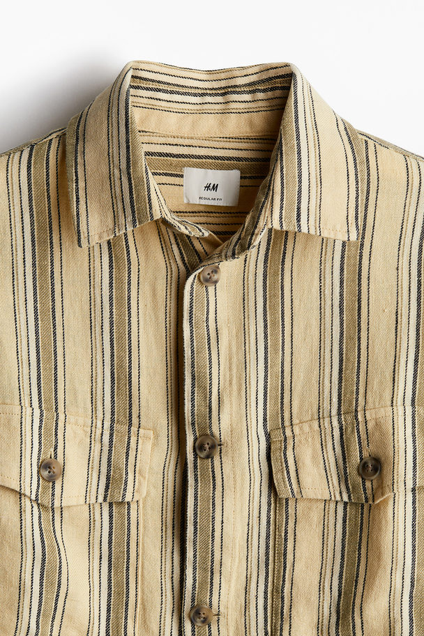 H&M Regular Fit Linen Shirt Beige/striped