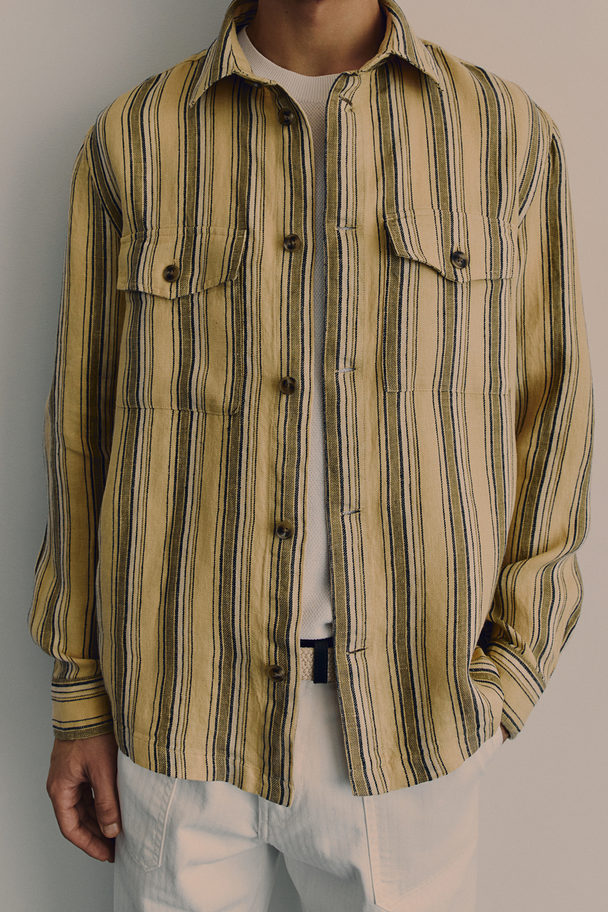 H&M Regular Fit Linen Shirt Beige/striped