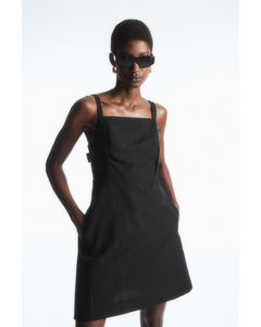 Open-back Mini Pinafore Dress Black