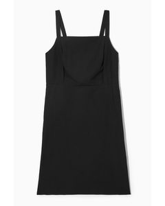 Open-back Mini Pinafore Dress Black