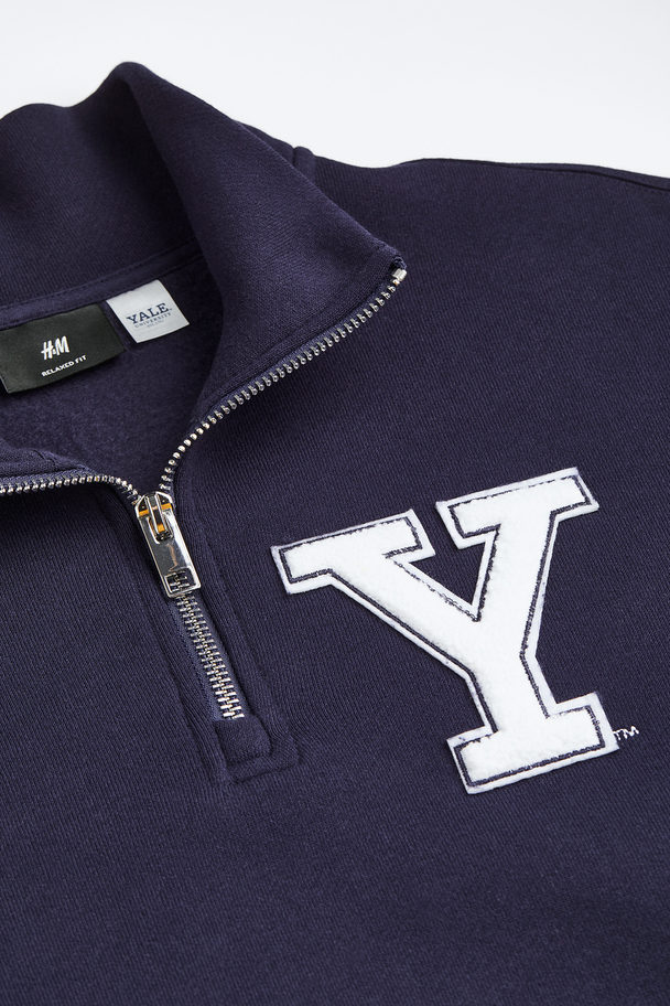H&M Sweatshirt mit Zipper Relaxed Fit Dunkelblau/Yale