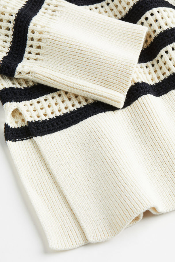 H&M Oversized Hole-knit Jumper Cream/striped