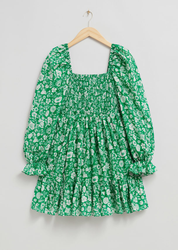 & Other Stories Smocked Mini Dress Green Florals