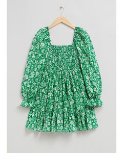 Smocked Mini Dress Green Florals