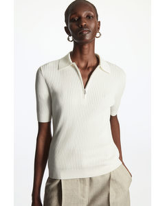 Knitted Silk Half-zip Polo Shirt White