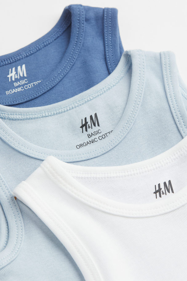 H&M 3-pack Sleeveless Bodysuits Light Blue/sailing Boats