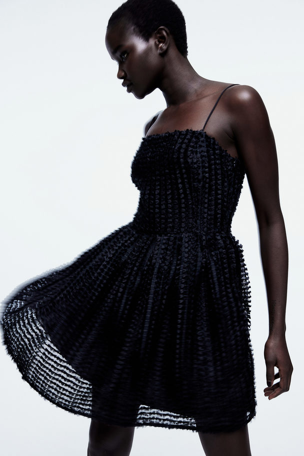 H&M Structuurgeweven Mini-jurk Zwart