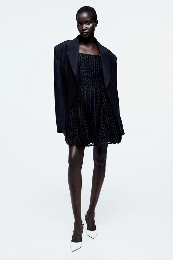 H&M Structuurgeweven Mini-jurk Zwart