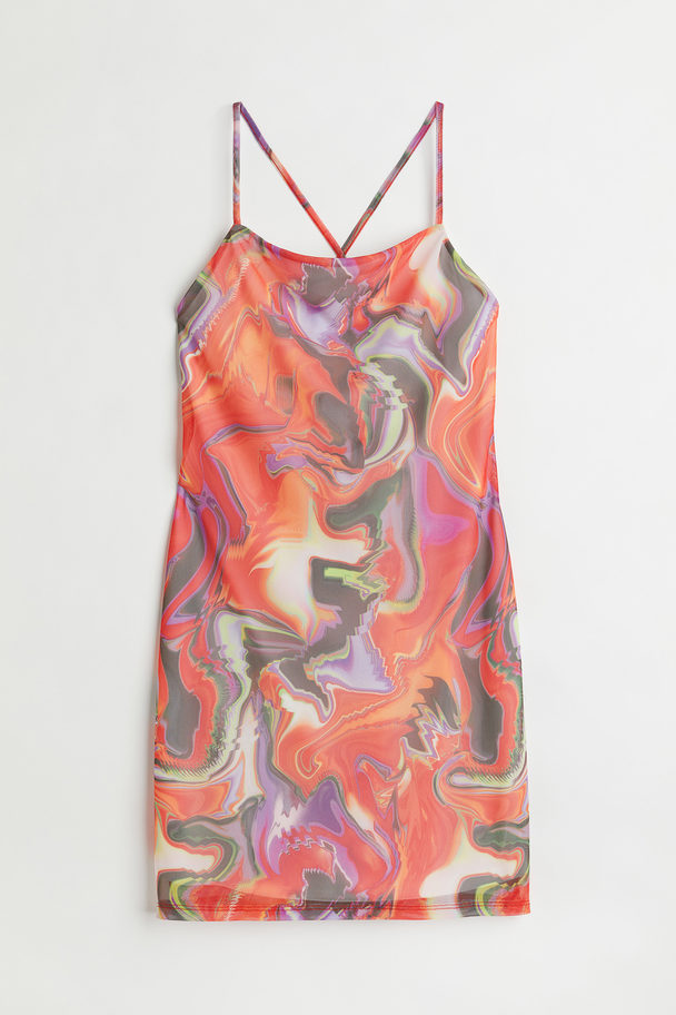 H&M Slip In-kjole I Mesh Orange/mønstret