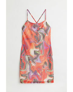 Slip In-kjole I Mesh Orange/mønstret