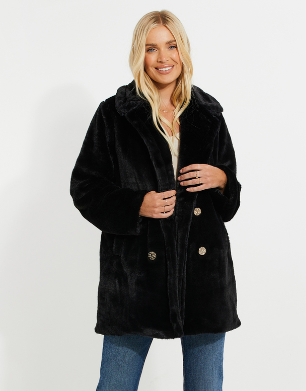 Threadbare THB Furry Fur Coat Wollmantel