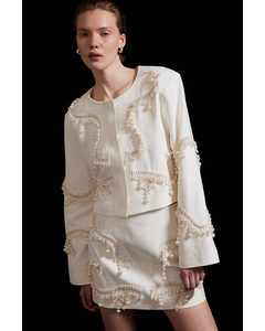 Bead-embellished Linen Jacket White