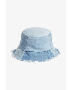Denim Patchwork Bucket Hat Light Blue Denim