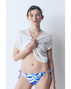 Bikinitanga Met Strikbandjes Helderblauw/witte Bloemen