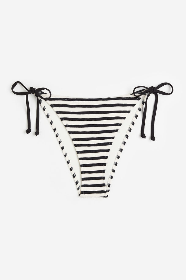 H&M Tie-Tanga Bikinihose Weiß/Schwarz gestreift