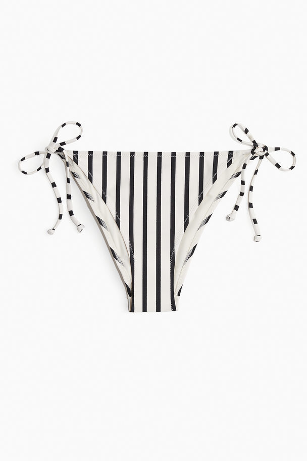 H&M Bikinitruse Tanga Med Knyting Hvit/sort Stripet