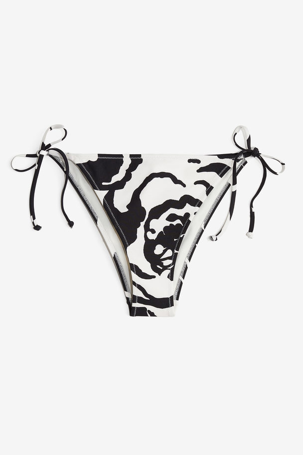 H&M Bikinitanga Met Strikbandjes Zwart/wit Dessin