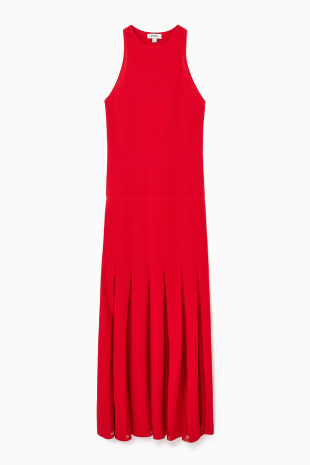 COS Pleated Racer-neck Maxi Dress Red