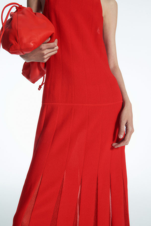 COS Pleated Racer-neck Maxi Dress Red