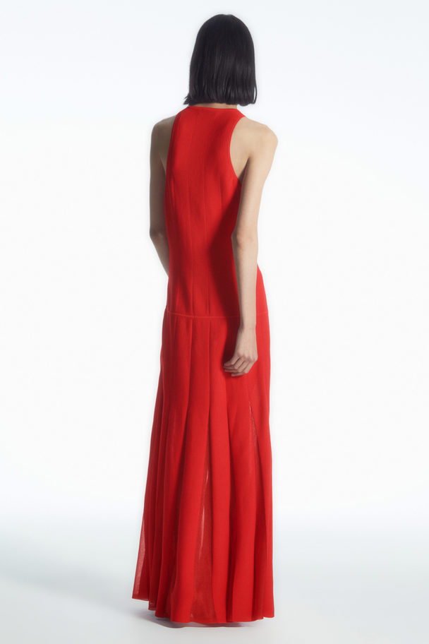 COS Pleated Racer-neck Maxi Dress Red