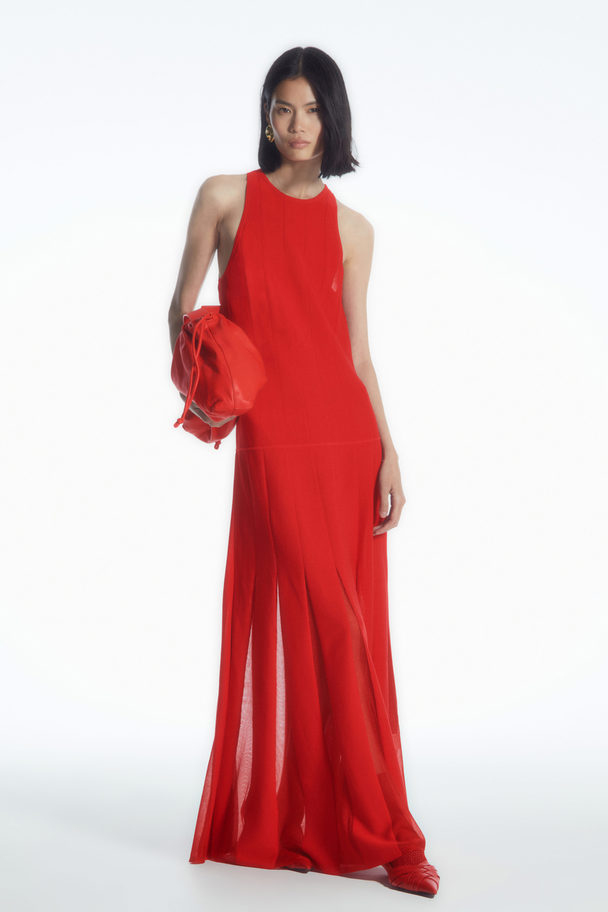 COS Pleated Racer-neck Maxi Dress Red