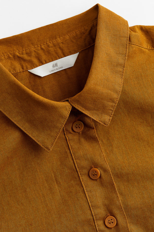 H&M Linen-blend Pop-over Shirt Brown