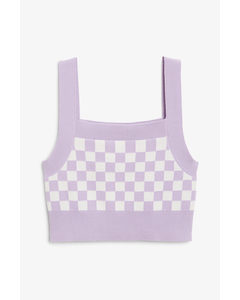 Purple Checkered Cropped Knit Singlet-top Purple And White Checks
