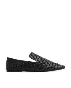 Woven Leather Loafers Black