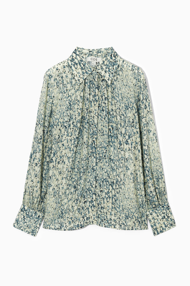 COS Printed Gathered Blouse Light Blue / White / Printed