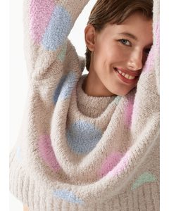Jacquardstrikket Sweater Med Polkaprikker Beige