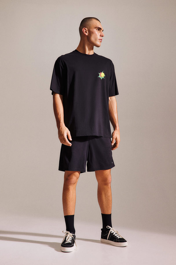 H&M Drymove™ Loose Fit Sports T-shirt With Cotton Feel Black/tennis Ball