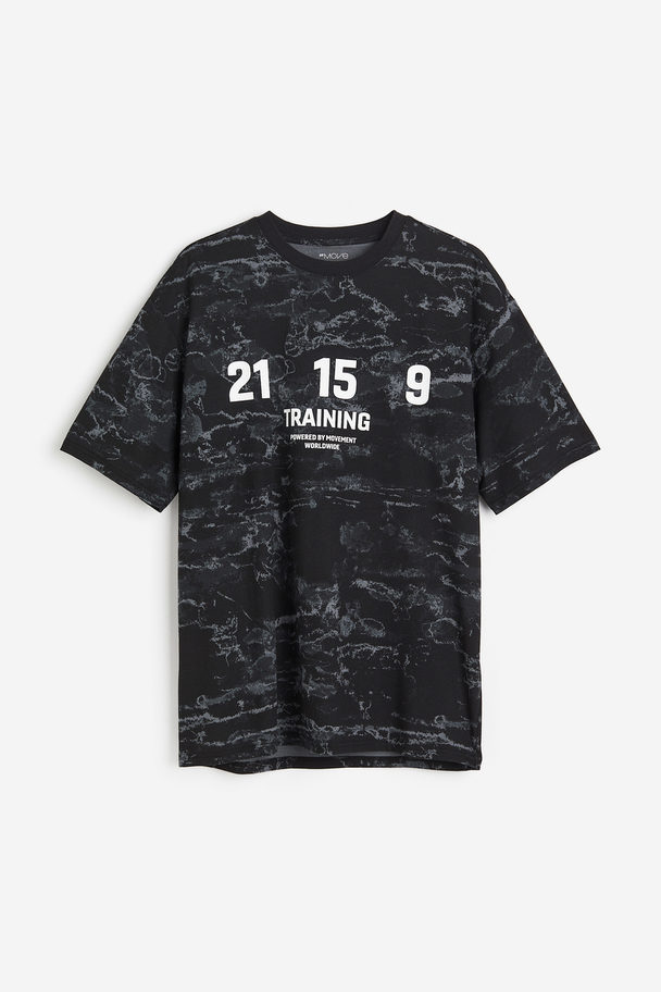 H&M Drymove™ Loose Fit Sports T-shirt With Cotton Feel Black/marbled