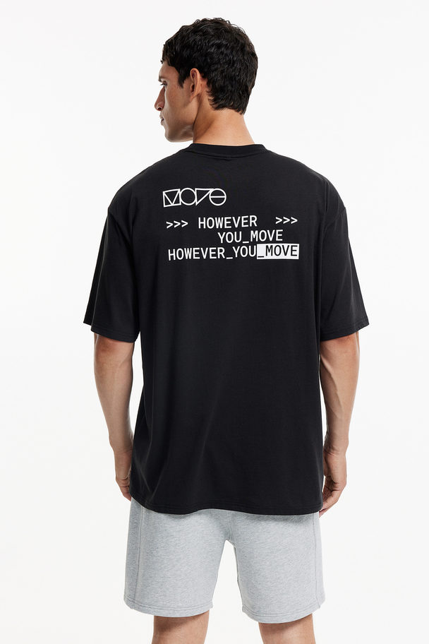 H&M Drymove™ Loose Fit Sports T-shirt With Cotton Feel Black