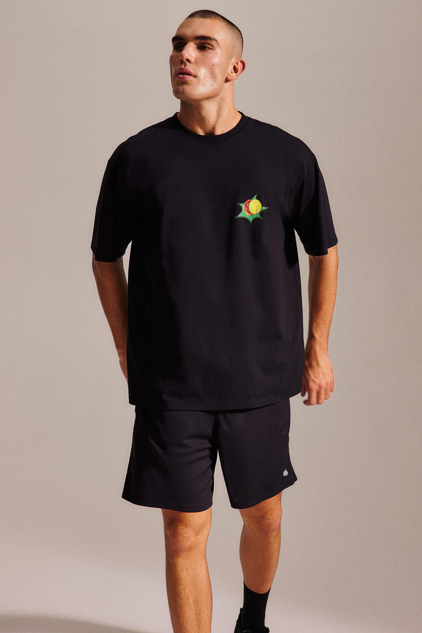 H&M Drymove™ Loose Fit Sports T-shirt With Cotton Feel Black/tennis Ball