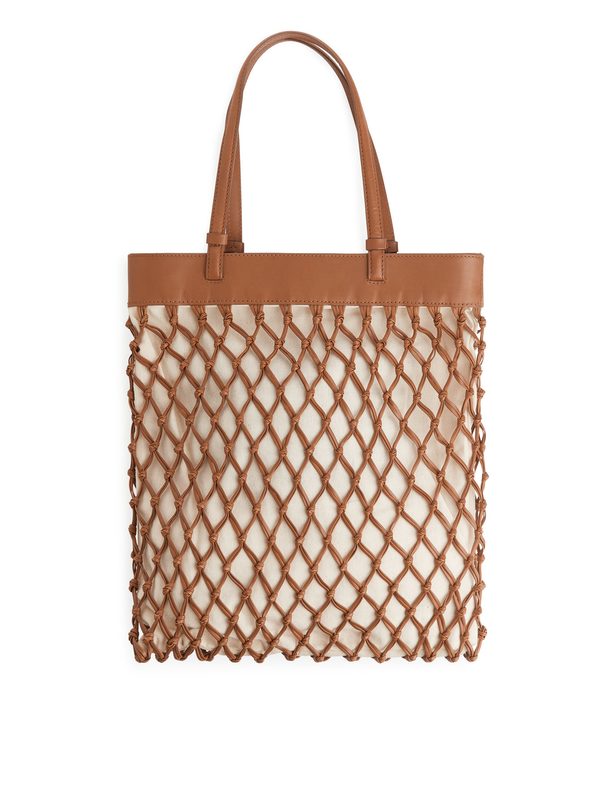ARKET Braided Leather Tote Brown/off White