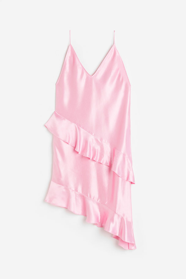 H&M Slip In-kjole I Satin Med Flæser Lys Rosa