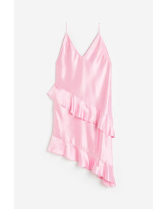 Flounced Satin Slip Dress Light Pink