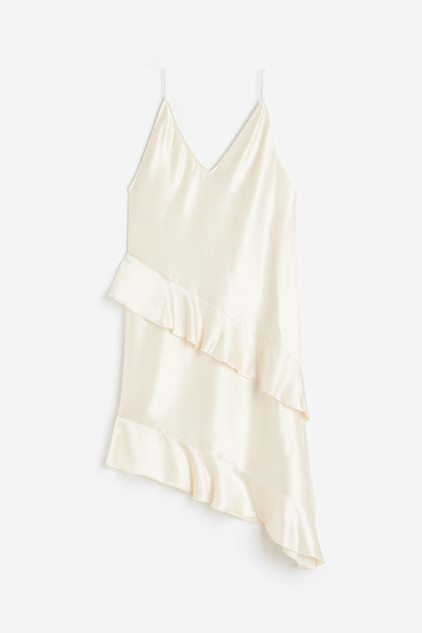 H&M Flounced Satin Slip Dress Cream
