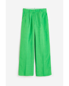 Wide Linen-blend Trousers Green
