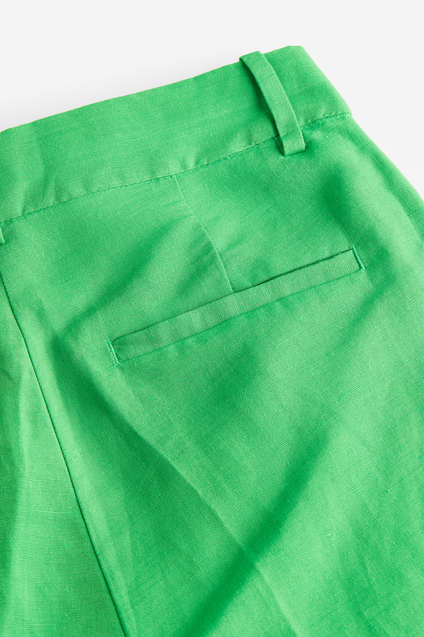 H&M Wide Linen-blend Trousers Green