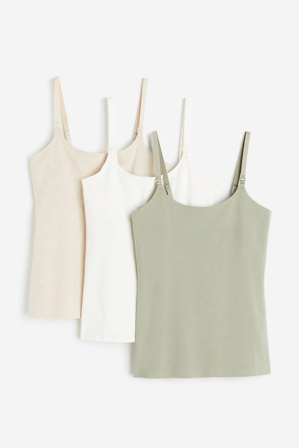 H&M Mama 3-pack Nursing Vest Tops Khaki Green/beige Marl