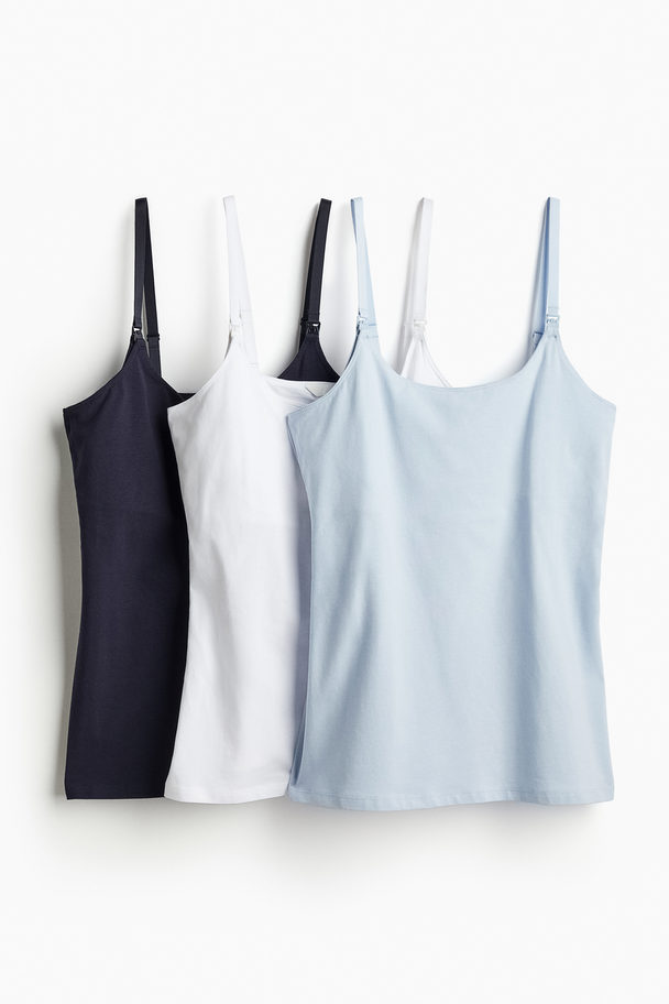 H&M Mama 3-pack Nursing Vest Tops Light Blue/navy Blue/white
