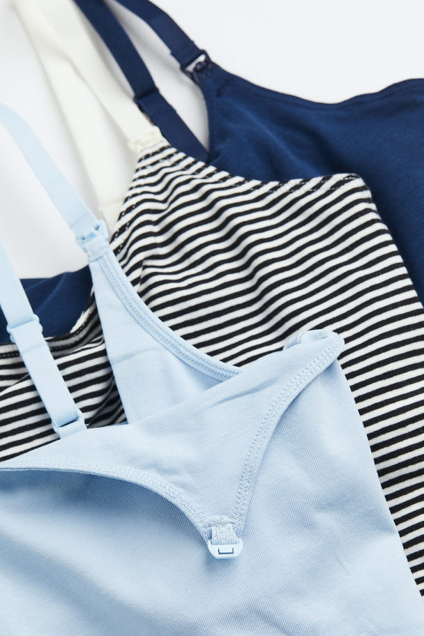 H&M Mama 3-pack Nursing Vest Tops Light Blue/striped