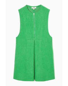 Pleated Wool Mini Dress Bright Green
