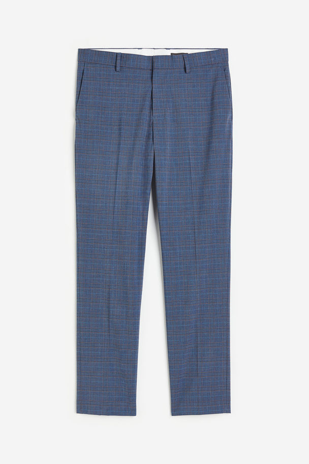 H&M Slim Fit Suit Trousers Dark Blue/checked