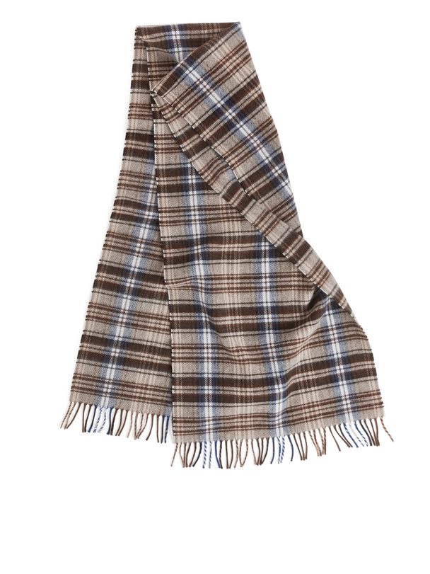 ARKET Wide Wool Scarf Brown/checked