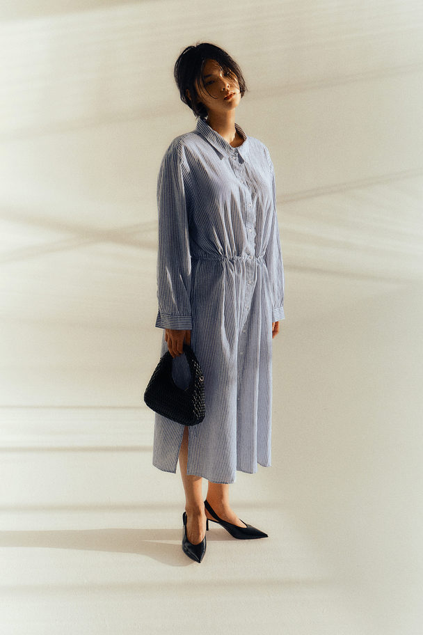 H&M Linen-blend Shirt Dress Blue/striped